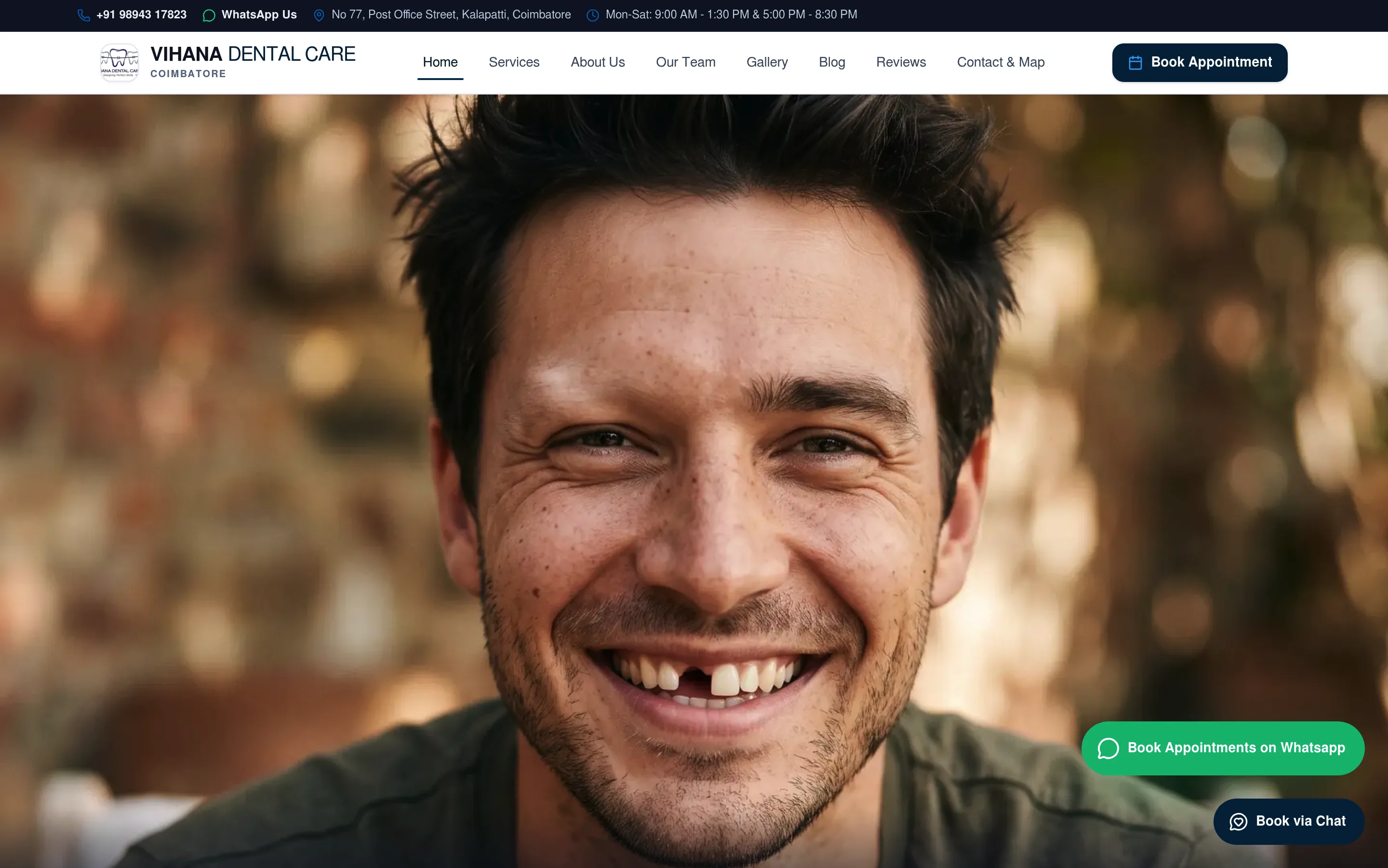Vihana Dental Care — desktop view